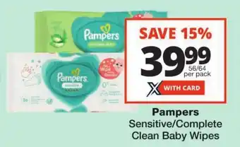 Checkers Pampers Sensitive/Complete Clean Baby Wipes offer