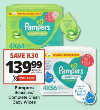 Checkers Pampers Sensitive/ Complete Clean Baby Wipes offer