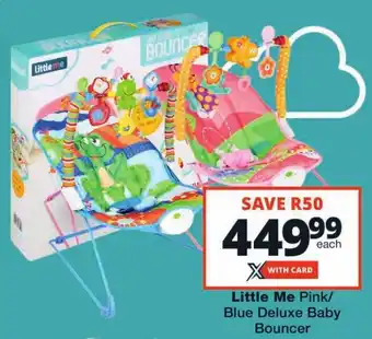 Checkers Little Me Pink/ Blue Deluxe Baby Bouncer offer