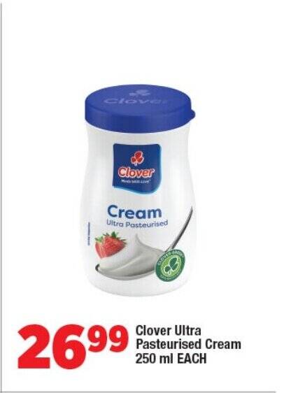 Clover Ultra Pasteurised Cream 250 ml EACH offer at OK Foods