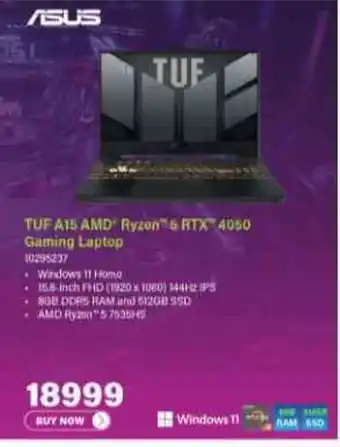 Incredible Connection ASUS TUF A15 AMD Ryzen™ 5 RTX 4050 Gaming Laptop offer