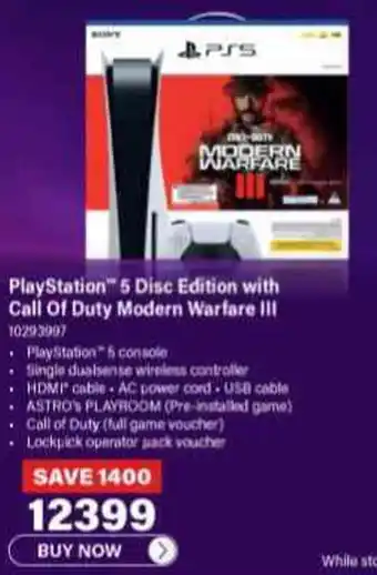 Incredible Connection PlayStation 5 Disc Edition with Call Of Duty Modern Warfare III offer