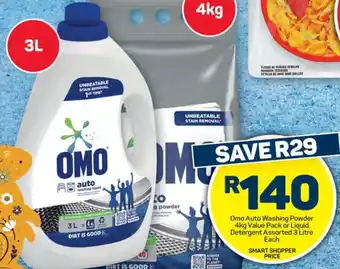 Pick n Pay Hypermarket Omo Auto Washing Powder 4kg Value Pack or Liquid Detergent Assorted 3 Litre offer