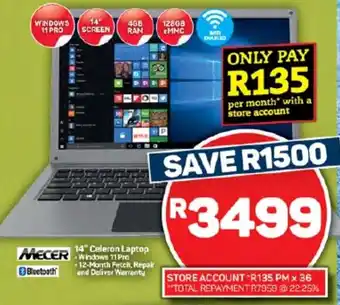 Pick n Pay Hypermarket MECER 14" Celeron Laptop Windows 11 Pro offer