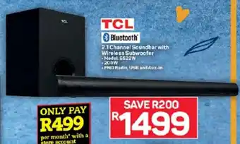 Pick n Pay Hypermarket TCL Bluetooth 2.1 Channel Soundbar with Wireless Subwoofer offer