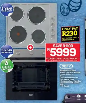 Pick n Pay Hypermarket DEFY Slimline Stainless Steel Oven and Hob Set offer