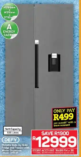 Pick n Pay Hypermarket DEFY Metallic Side-by-Side Fridge and Freezer with Water Dispenser offer