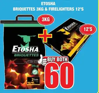 ETOSHA BRIQUETTES 3KG & FIRELIGHTERS 12'S