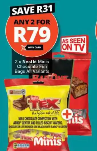 Checkers 2 x Nestlé Minis Chocolate Fun Bags All Variants offer