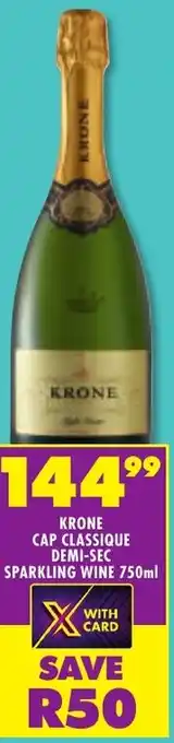 Shoprite Liquor KRONE CAP CLASSIQUE DEMI-SEC SPARKLING WINE 750ml offer