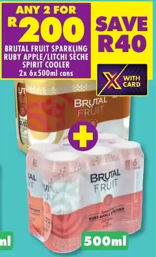 Shoprite Liquor BRUTAL FRUIT SPARKLING RUBY APPLE/LITCHI SÈCHE SPIRIT COOLER 2x 6x500ml cans offer