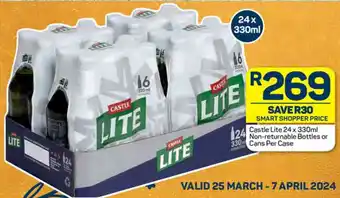 Pick n Pay Castle Lite 24 x 330ml Non-returnable Bottles or Cans Per Case offer