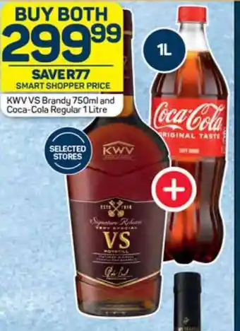 Pick n Pay KWVVS Brandy 750ml and Coca-Cola Regular 1 Litre offer