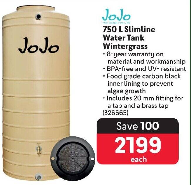 JoJo 750 L Slimline Water Tank Wintergrass offer at Makro