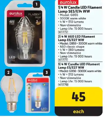 Makro eurolux 4 W Candle LED Filament Lamp SES/E14 WW offer