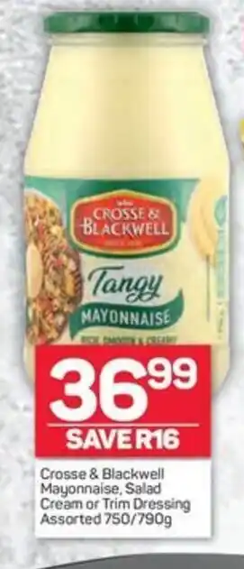 Pick n Pay Hypermarket Crosse & Blackwell Mayonnaise, Salad Cream or Trim Dressing Assorted 750/790g offer