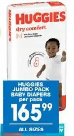 Giant Hyper HUGGIES JUMBO PACK BABY DIAPERS per pack offer