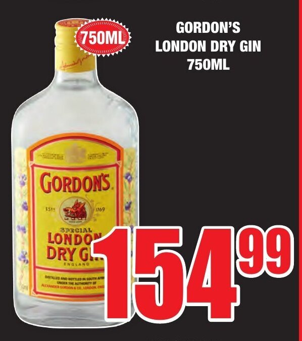 Gordon's London Dry Gin 750ml offer at Boxer Liquors