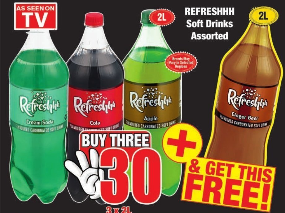 Refreshhh Soft Drinks Assorted 3x2L offer at Boxer Build