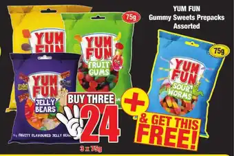Yum Fun Gummy Sweets Prepacks Assorted 3 x 75g