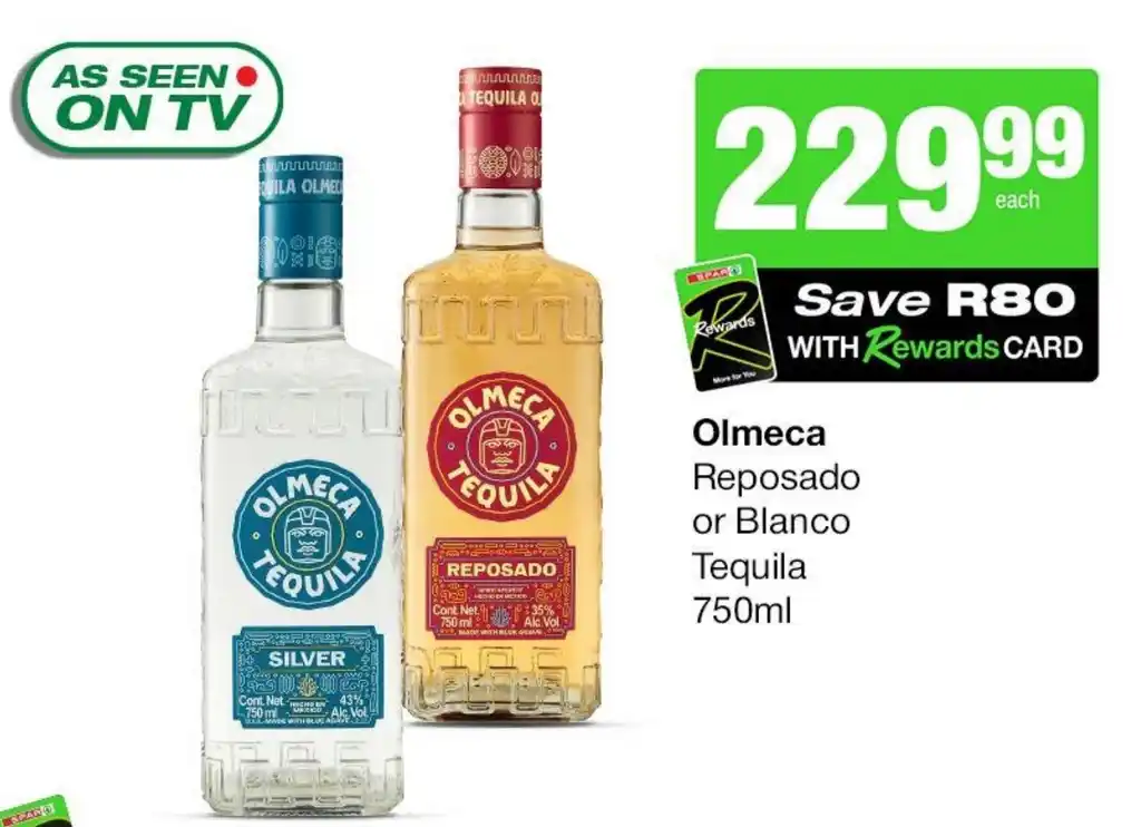 Spar Tops Olmeca Reposado or Blanco Tequila 750ml offer