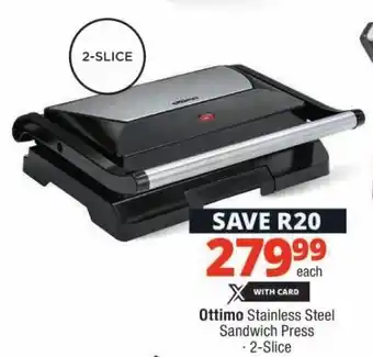 Checkers Ottimo Stainless Steel Sandwich Press 2-Slice offer