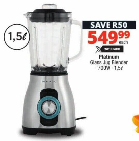 Platinum Glass Jug Blender offer at Checkers