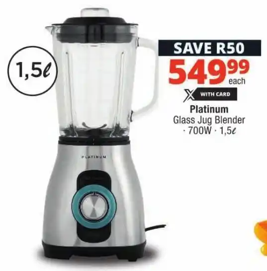 Platinum Glass Jug Blender offer at Checkers