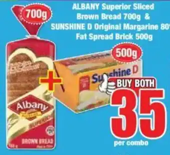 Boxer ALBANY Superior Sliced Brown Bread 700g & SUNSHINE D Original Margarine 80% Fat Spread Brick 500g offer