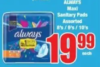 Boxer ALWAYS Maxi Sanitary Pads Assorted 8's/9's/10's offer