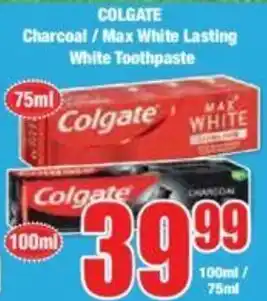 Boxer COLGATE Charcoal / Max White Lasting White Toothpaste offer