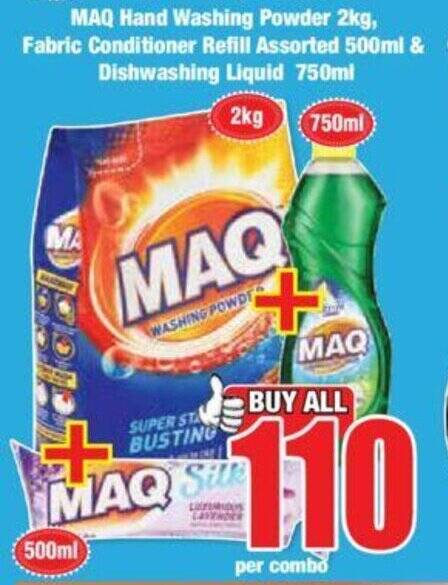 MAQ Hand Washing Powder 2kg, Fabric Conditioner Refill Assorted 500ml ...