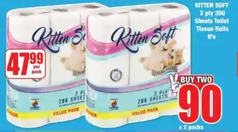 Boxer KITTEN SOFT 2 ply 200 Sheets Toilet Tissue Rolls 9's offer