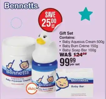 Dis-Chem Bennetts Baby Aqueous Cream 500g Baby Bum Créme 150g Baby Soap Bar 100g offer