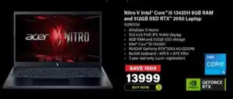Incredible Connection Nitro V Intel Core i5 13420H 8GB RAM and 512GB SSD RTX™ 2050 Laptop offer