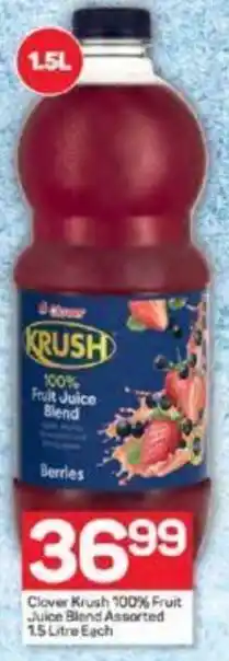 Pick n Pay Clover Krush 100% Fruit Juice Blend Assorted 1.5 Litre Each offer