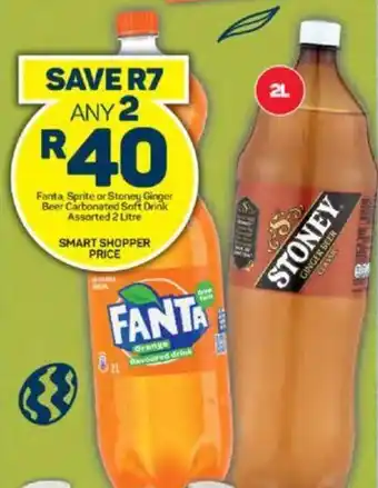 Pick n Pay Fanta Sprite or Stoney Ginger Beer Carbonated Soft Drink Assorted 2 Litre offer