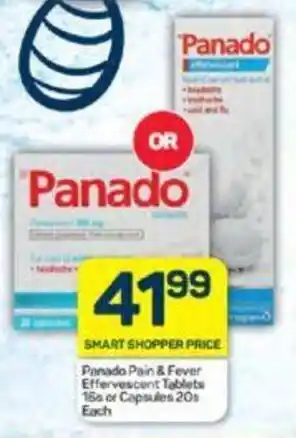 Pick n Pay Panado Pain & Fever Effervescent Tablets 16s or Capsules 20s Each offer