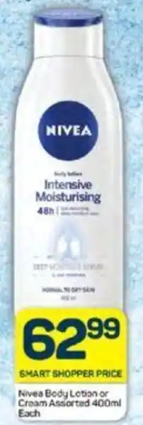 Pick n Pay Nivea Body Lotion or Cream Assorted 400ml Each offer