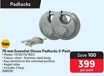 Makro Yale 70 mm Essential Discus Padlocks 2-Pack offer