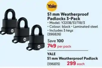 Makro Yale 51 mm Weatherproof Padlocks 3-Pack offer