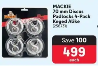 Makro MACKIE 70 mm Discus Padlocks 4-Pack Keyed Alike offer