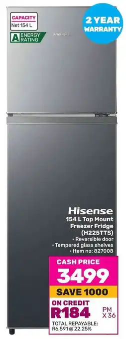 Game Hisense 154 L Top Mount Freezer Fridge offer