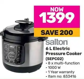 Game salton 6 L Electric Pressure Cooker (SEPC02) offer