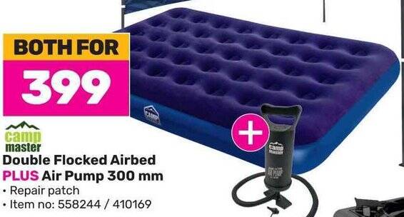 camp master Double Flocked Airbed PLUS Air Pump 300 mm offer at Game