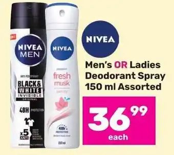 Game NIVEA Men's OR Ladies Deodorant Spray 150 ml Assorted offer