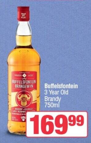 Buffelsfontein 3 Year Old Brandy 750ml offer at Spar Tops