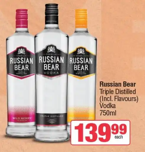 Russian Bear Triple Distilled (Incl. Flavours) Vodka 750ml offer at ...