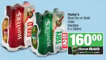 Spar Tops Hunter's Real Dry or Gold Cider Handies 6 x 330ml offer