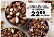 Food Lover's Market Nuggles: Chocolate Coated Peanuts, Raisins Or Shortcake-Per 100g offer